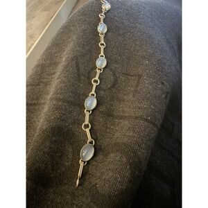 Vintage 925 Sterling Silver Blue Moonstone Cabochon Chain Link Bracelet 7.25 349